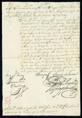 Orden del marqués de Villena de libramiento a favor de Francisco Antonio Zapata de 786 reales y 4...