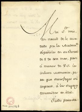 Minuta del oficio [de Francisco Antonio de Angulo, secretario] al marqués de la Regalía con la qu...