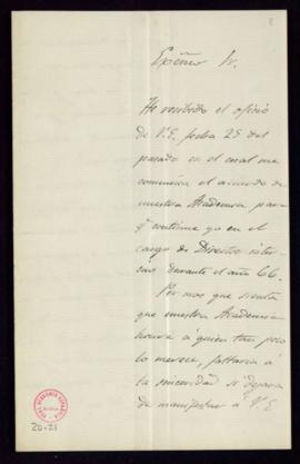 Carta del marqués de Molins a Manuel Bretón de los Herreros en la que acepta con gratitud continu...