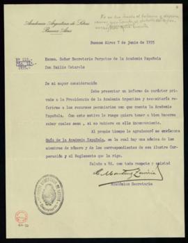 Oficio de G. Martínez Zuviría, académico secretario de la Academia Argentina de Letras, a Emilio ...