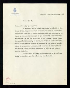 Copia sin firma del besalamano del secretario [a Tomás Navarro Tomás] en el que le comunica el pl...