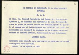Copia sin firma del besalamano de [Lorenzo] García, oficial de la Secretaría, al coronel secretar...