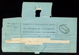 Telegrama de Eduardo Marquina a Julio Urquijo en el que le dice que procurará asistir al jurament...
