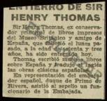 Recorte del diario El Alcázar con la noticia Entierro de Sir Henry Thomas
