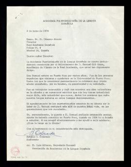 Carta de Antonio J. Colorado, secretario de la Academia Puertorriqueña de la Lengua Española, a D...