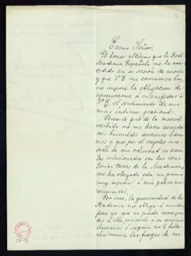 Carta del conde de la Viñaza al secretario, Manuel Tamayo y Baus, de agradecimiento por su elecci...