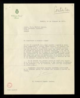 Carta de Federico Sopeña Ibáñez, secretario de la Real Academia de Bellas Artes de San Fernando, ...
