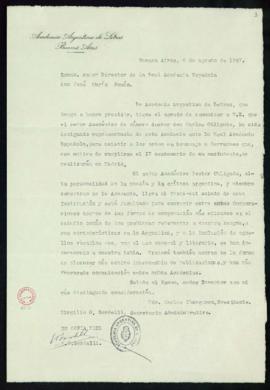 Copia de la carta de Carlos Ibarguren, presidente de la Academia Argentina de Letras, a José Marí...