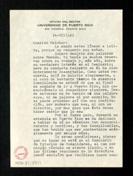 Carta de Julián Marías a Melchor Fernández Almagro en la que le indica que la conducta de [Raúl] ...