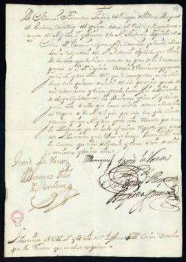 Orden del marqués de Villena de libramiento a favor de Casimiro Ustáriz de 346 reales y 12 marave...