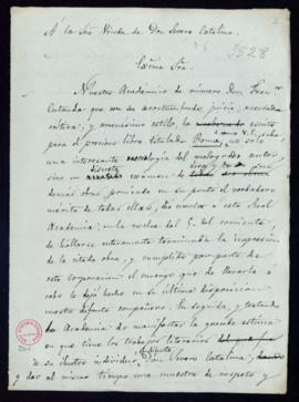 Minuta de la carta del secretario accidental [Antonio María Segovia] a la viuda de Severo Catalin...