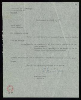 Carta de Fritz Krüger a Julio Casares en la que le pide que le envíe el folleto de Martín Alonso ...