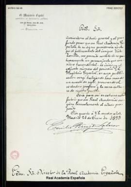 Carta de Emilio Ruiz de Salazar, director del Magisterio Español, al director, conde de Cheste, c...