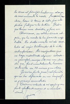 Carta de Ricardo Fernández de la Reguera a Melchor Fernández Almagro en la que le agradece la crí...