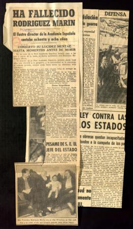 Recorte de prensa de Pueblo con la noticia Ha fallecido Rodríguez Marín. El ilustre director de l...