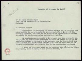Minuta de la carta de Julio Casares a Juan Moneva en la que le comunica que anunció a la Comisión...