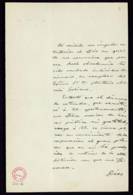 Carta de Adelardo L[ópez] de Ayala a Manuel Bretón de los Herreros de agradecimiento por su elecc...