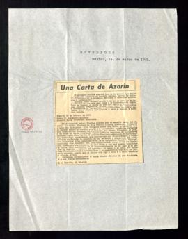 Una carta de Azorín