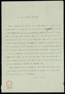 Minuta de la carta de secretario, Emilio Cotarelo, a Körösi Albin en la que agradece el envío de ...