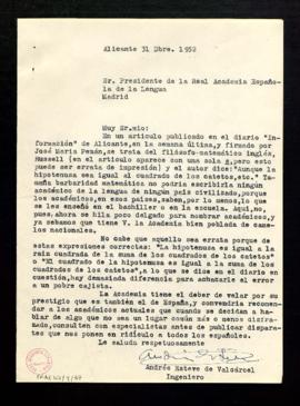 Carta de Andrés Esteve de Valcárcel al director [Ramón Menéndez Pidal] en la que se queja de que ...