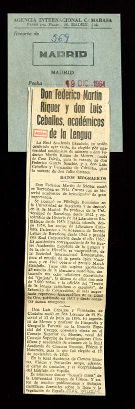 Don Federico Martín Riquer y don Luis Ceballos, académicos de la Lengua