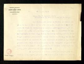 Carta de Pelayo Quintero, presidente de la Comisión provincial de Monumentos Históricos y Artísti...
