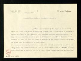Carta de Dalmiro de la Válgoma a Melchor Fernández Almagro en la que le envía recuerdos desde Vigo