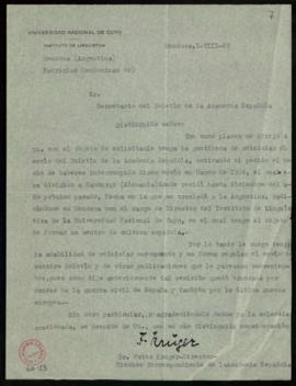 Carta de Fritz Krüger al secretario en la que pide que se reanude el envío del Boletín a la ciuda...