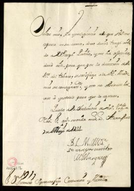 Carta del marqués de Villena a Vincencio Squarzafigo en la que le indica que José Patiño dará ord...