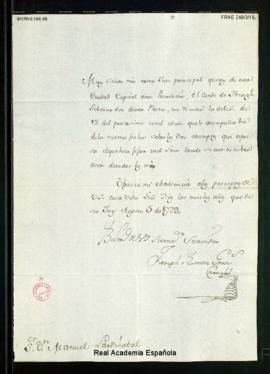 Carta de José Ramón González Carvajal, juez principal de Tuy, a Manuel de Lardizábal [y Uribe] en...