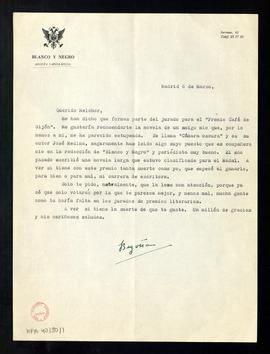 Carta de Begoña García-Diego a Melchor Fernández Almagro en la que recomienda la novela de su ami...