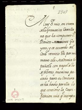 Minuta de la carta [de Francisco Antonio de Angulo] a Ignacio de Higareda con la que remite la ce...
