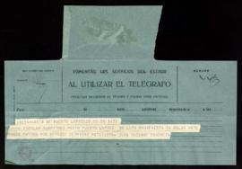 Telegrama de pésame de Juan Alcaide Sánchez, del Grupo Escolar Rodríguez Marín, por la pérdida de...