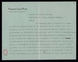 Carta de Fernando Íscar-Peyra a Emilio Cotarelo en la que le ruega que dé indicaciones para que l...
