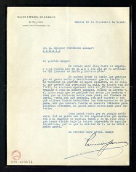 Carta de Pablo de Garnica, presidente del Consejo de Administración del Banco Español de Crédito,...