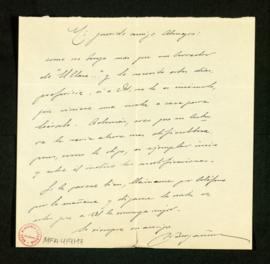 Carta de José Bergamín a Melchor Fernández Almagro en la que le dice que como solo tiene un borra...