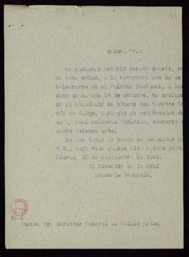 Copia sin firma de la carta del director [Francisco Rodríguez Marín] al director general de Bella...