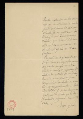 Carta del conde de Cheste al secretario [Manuel Tamayo y Baus] en la que manifiesta que queda ent...