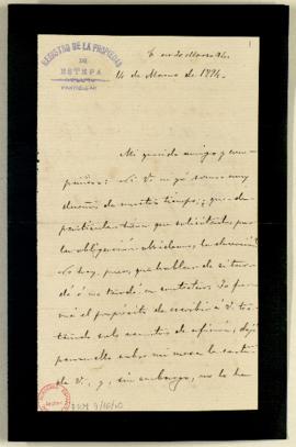 Carta de Antonio Aguilar y Cano a Francisco Rodríguez Marín en la que le dice que le falta tiempo...