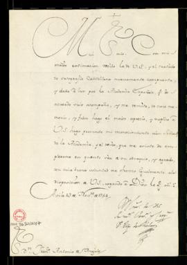 Carta del obispo de Ávila [Pedro González] a Francisco Antonio de Angulo en la que agradece el ej...