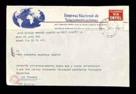 Telegrama de Juk Fonseca a la Real Academia Española con el que comparte el duelo de esta Corpora...