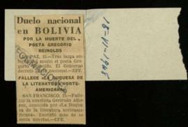Recorte de Informaciones con la noticia Duelo nacional en Bolivia por la muerte del poeta Gregori...