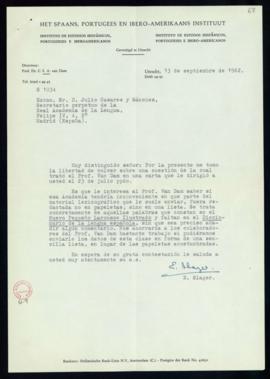 Carta de E. Slager a Julio Casares en la que le pregunta, de parte de C. F. Adolf van Dam, si pue...