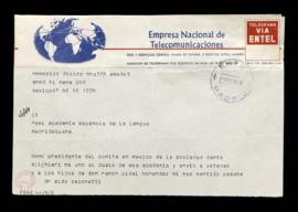 Telegrama de Aldo Cecchetti, presidente de la Sociedad Dante Alighieri en México, a la Real Acade...