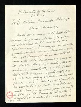 Carta de F. Maldonado a Melchor Fernández Almagro en la que le agradece su generosa crítica sobre...