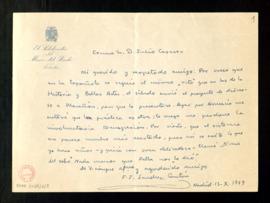 Carta de F. J. Sánchez Cantón a Julio Casares en la que se disculpa por haber enviado su proyecto...