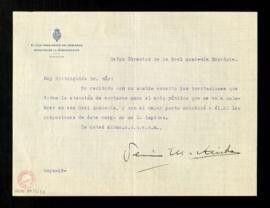 Carta del ministro de la Gobernación, Severiano Martínez Anido, a Ramón Menéndez Pidal para agrad...