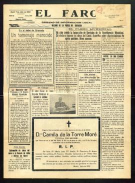 Ejemplar de El Faro de 7 de julio de 1952 con un artículo titulado En el debe de Granada. Un home...