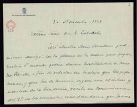 Carta de Francisco Mendizábal a Emilio Cotarelo en la que le anuncia que quiere enviar un trabajo...