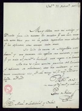 Carta de Pedro de Silva a Man[ue]l de Lardizábal y Uribe en la que se refiere a varios asuntos re...